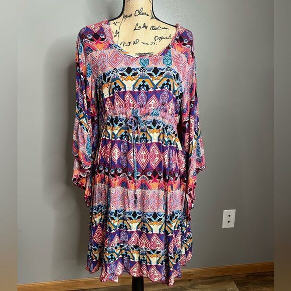 Klozlyne dress Aztec  Bohemian hippie eclectic multicolor flowy artsy festival - Picture 1 of 10